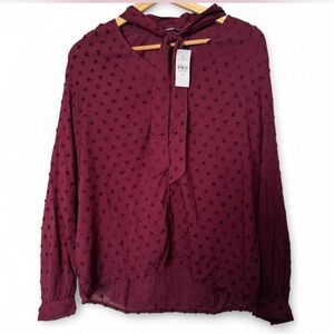 LOFT Rich Maroon Blouse with Tie Neck
